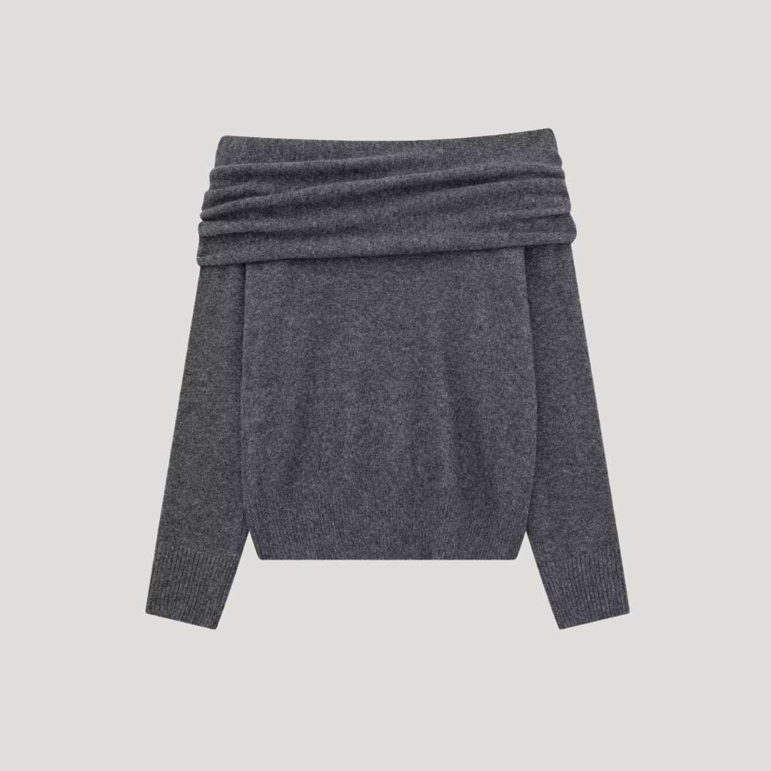 Sweter z odkrytymi ramionami – prążkowany kołnierz