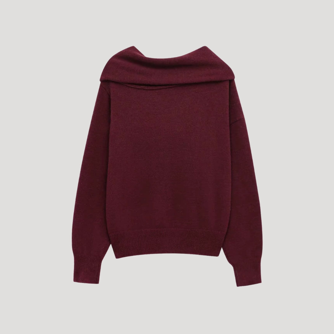 Sweter z odkrytymi ramionami – prążkowany kołnierz