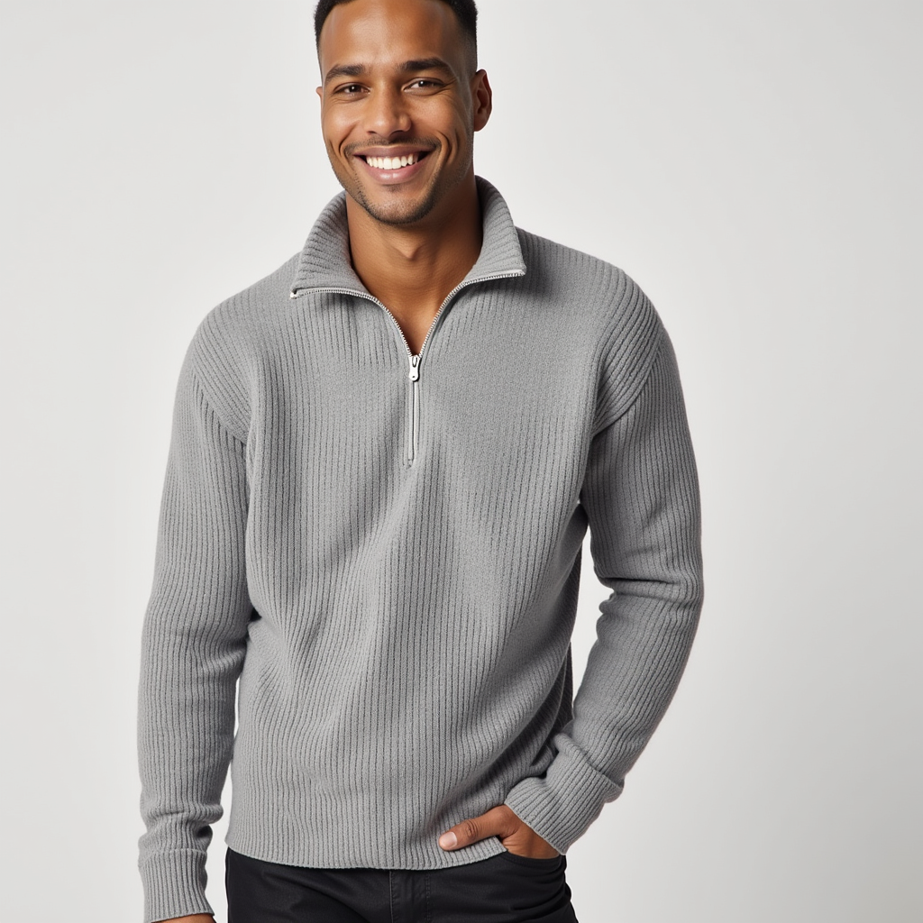 Sweter zapinany na zamek błyskawiczny – dzianina prążkowana