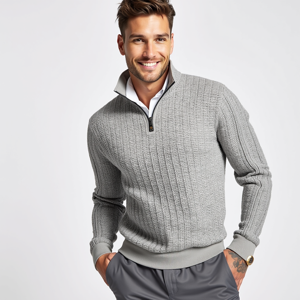 Sweter zapinany na zamek błyskawiczny – splot warkoczowy