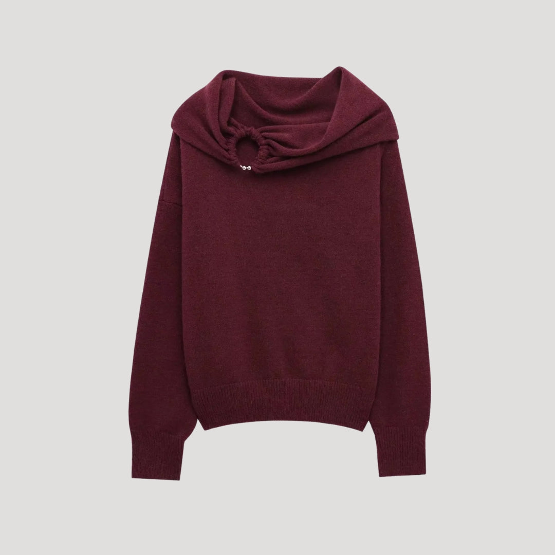 Sweter z odkrytymi ramionami – prążkowany kołnierz