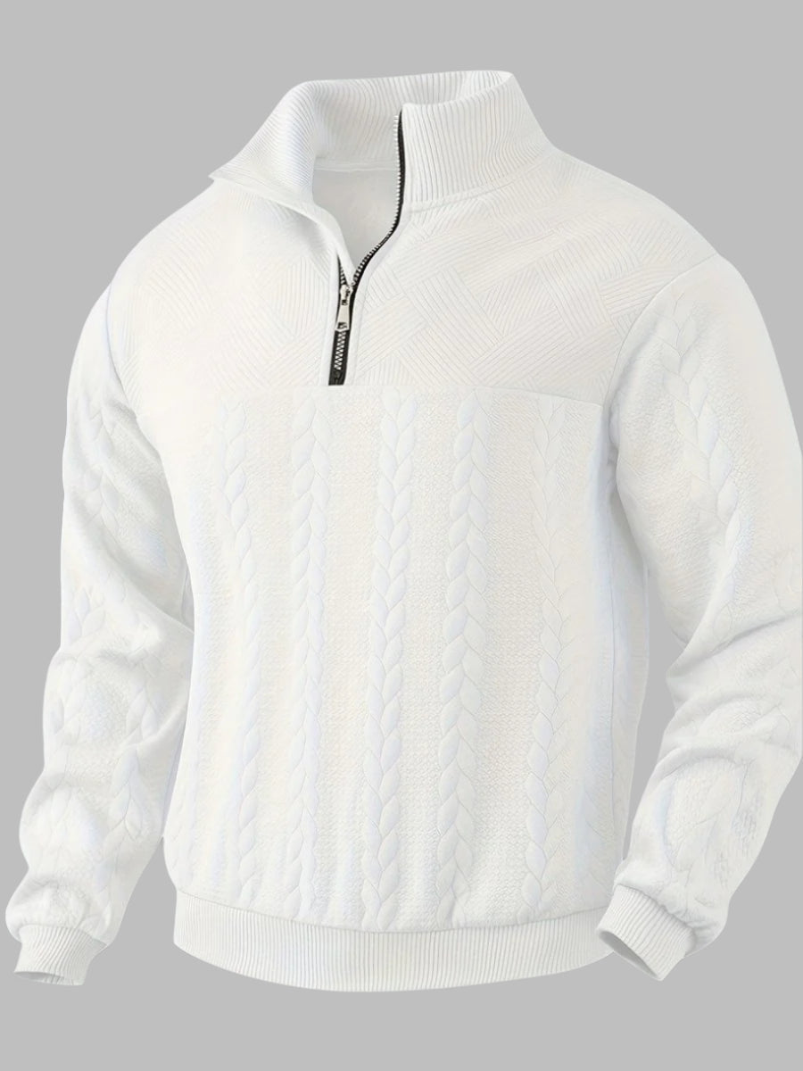 Sweter zapinany na zamek błyskawiczny – splot warkoczowy